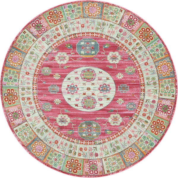 Caribbean Breeze Collection Area Rug - Hibiscus Round Pink lifestyle 11
