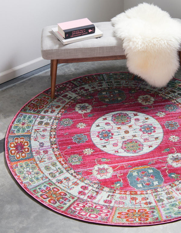 Caribbean Breeze Collection Area Rug - Hibiscus Round Pink lifestyle 13