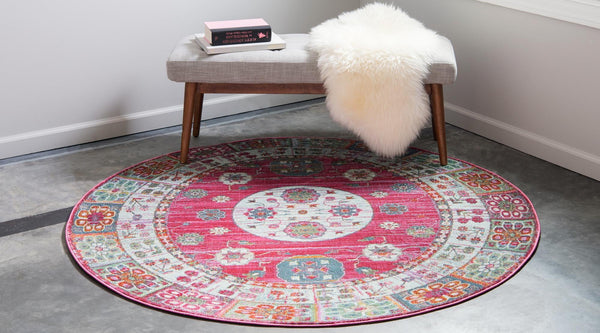 Caribbean Breeze Collection Area Rug - Hibiscus Round Pink lifestyle 15