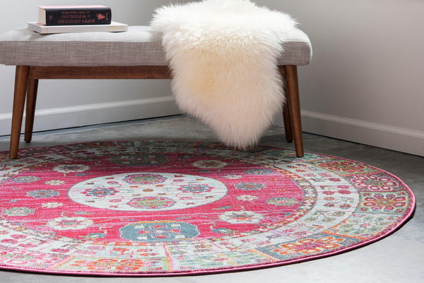 Caribbean Breeze Collection Area Rug - Hibiscus Round Pink lifestyle 17