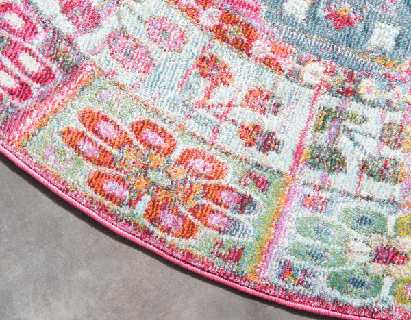 Caribbean Breeze Collection Area Rug - Hibiscus Round Pink lifestyle 25