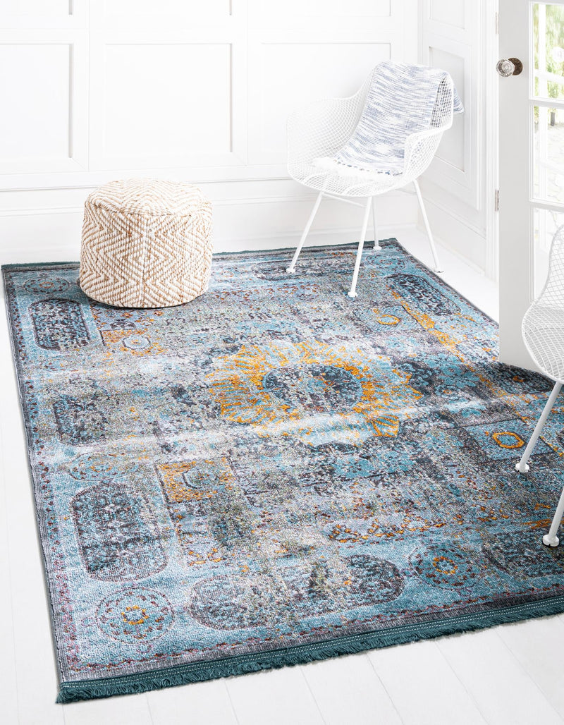 Caribbean Breeze Collection Area Rug - Iguana Rectangle Blue lifestyle 2