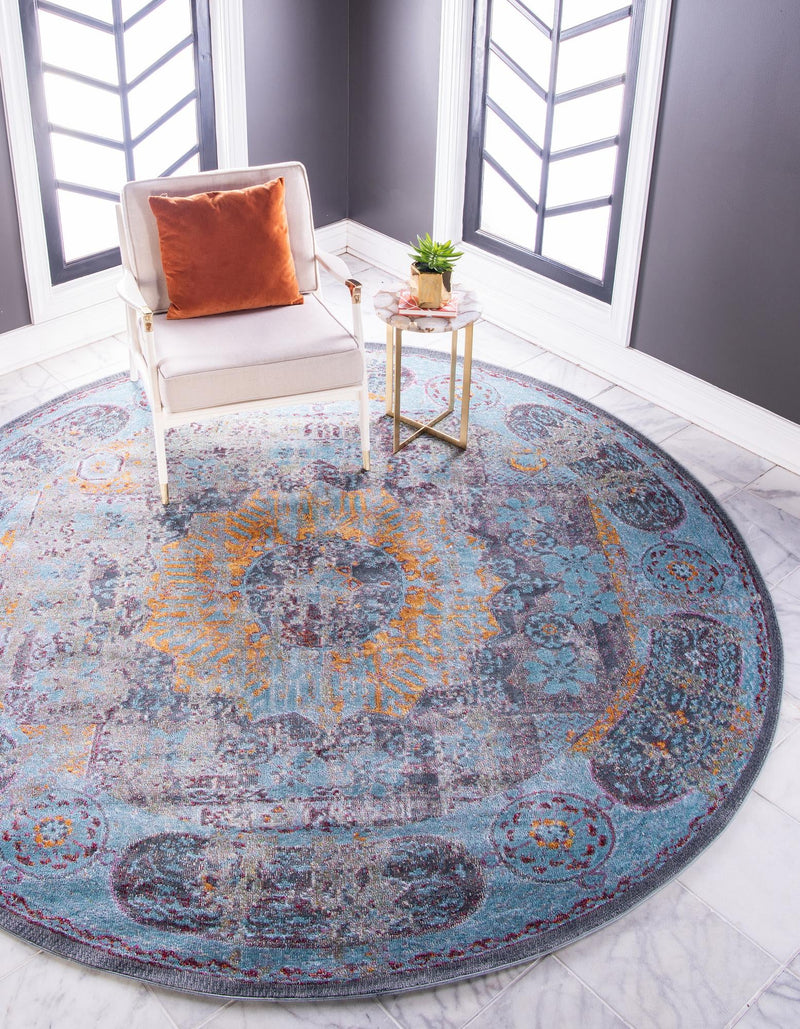 Caribbean Breeze Collection Area Rug - Iguana Round Blue lifestyle 13
