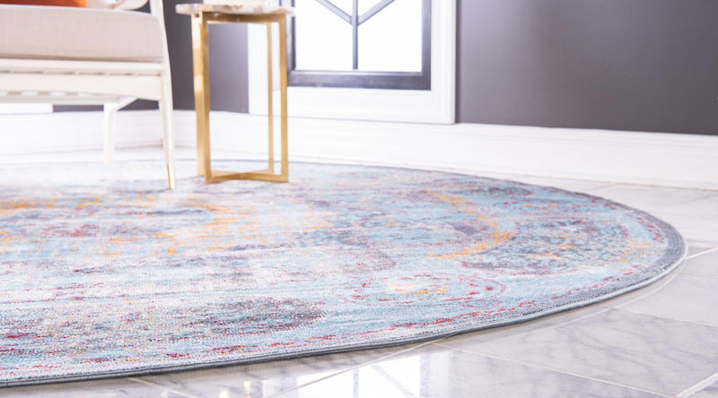 Caribbean Breeze Collection Area Rug - Iguana Round Blue lifestyle 16