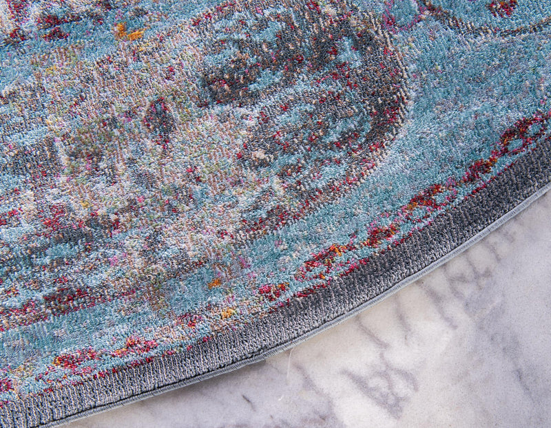 Caribbean Breeze Collection Area Rug - Iguana Round Blue lifestyle 24