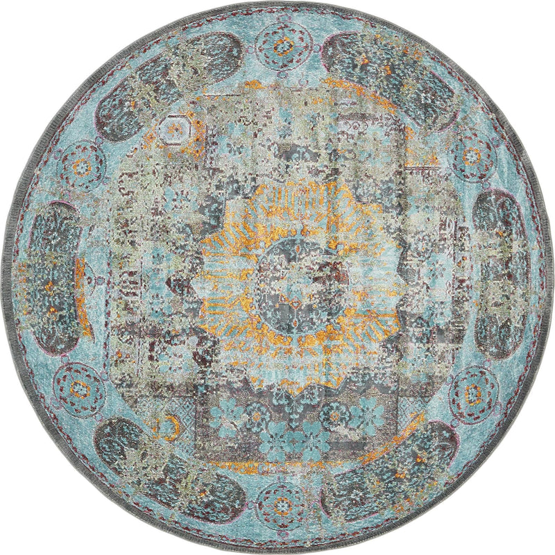 Caribbean Breeze Collection Area Rug - Iguana Round Blue lifestyle 11