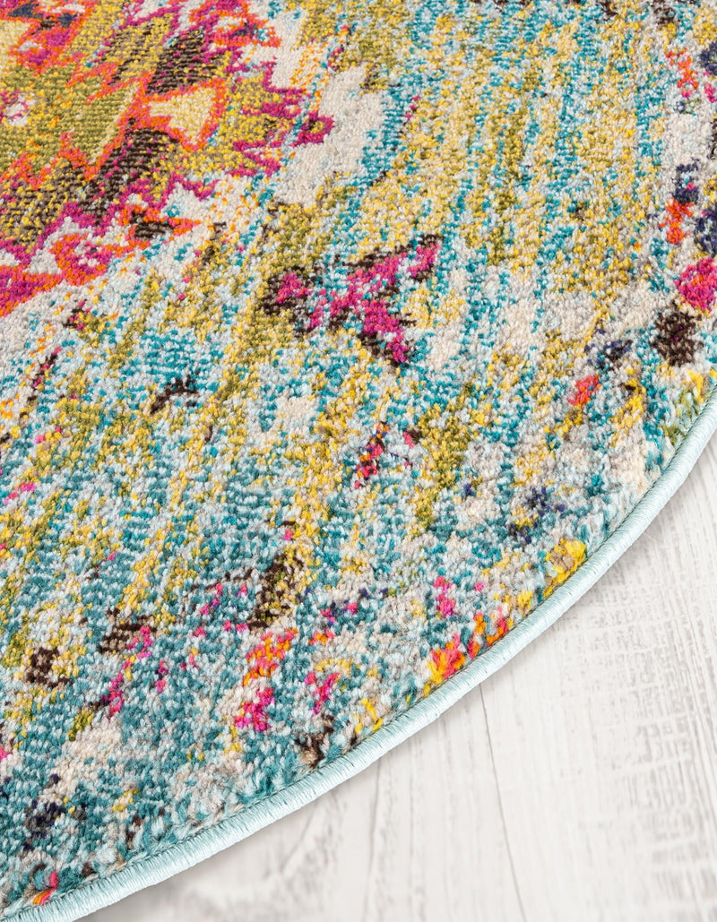 Venetian Tapestry Collection Area Rug - SanMarco Round Turquoise lifestyle 35