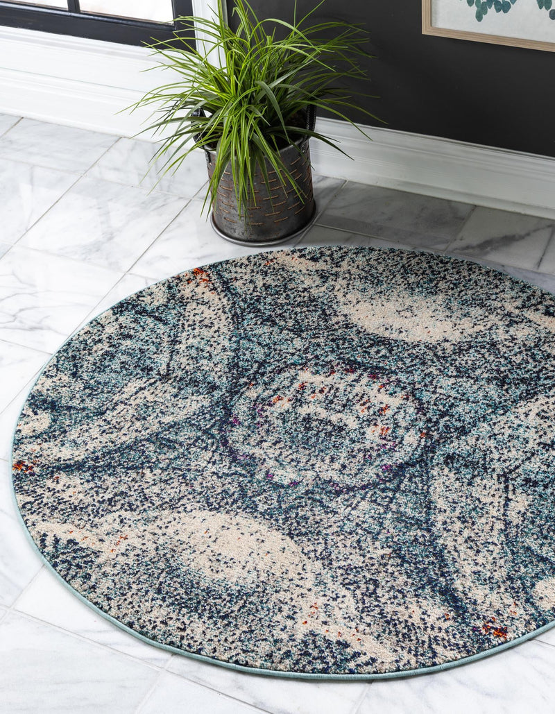 Venetian Tapestry Collection Area Rug - Lido Round Blue lifestyle 19