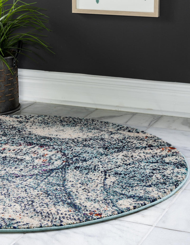 Venetian Tapestry Collection Area Rug - Lido Round Blue lifestyle 22