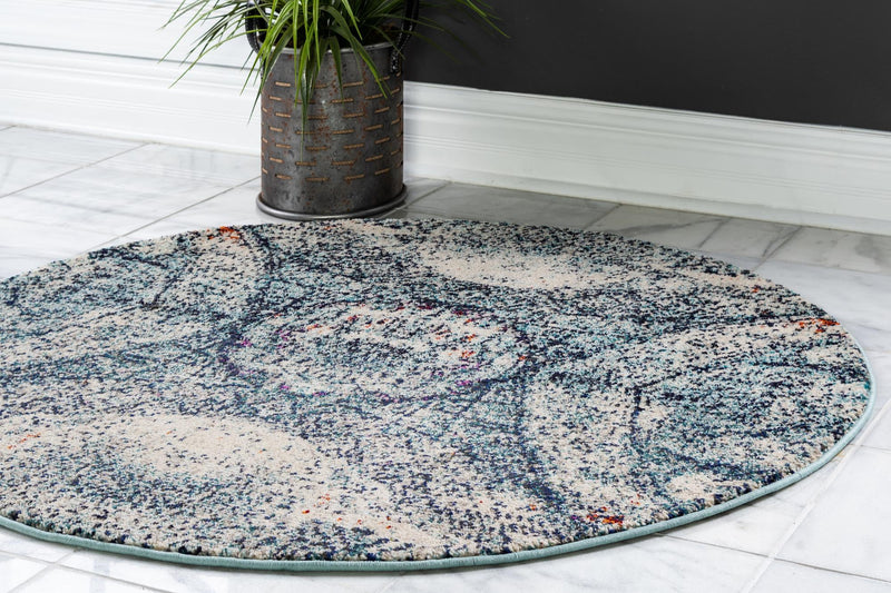 Venetian Tapestry Collection Area Rug - Lido Round Blue lifestyle 25