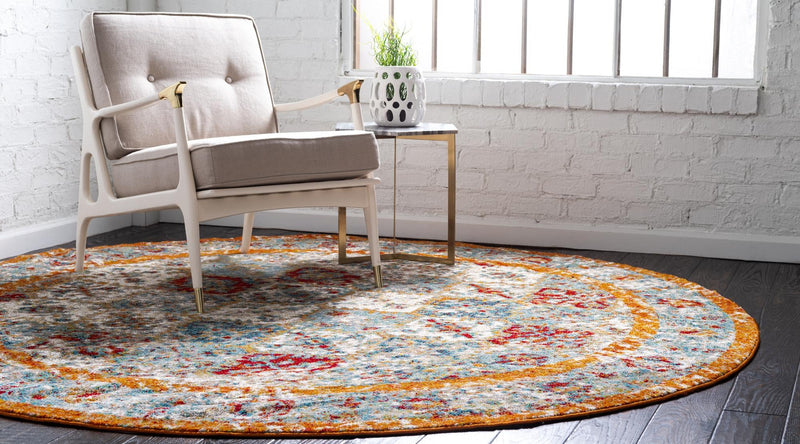 Amalfi Coast Woven Collection Area Rug - Positano Round Beige lifestyle 22