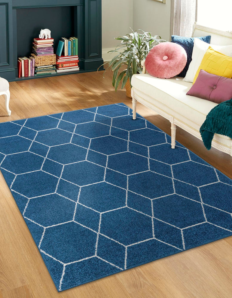 Lattice Garden Collection Area Rug - Arborville (Navy Blue) Rectangle Navy Blue lifestyle 0