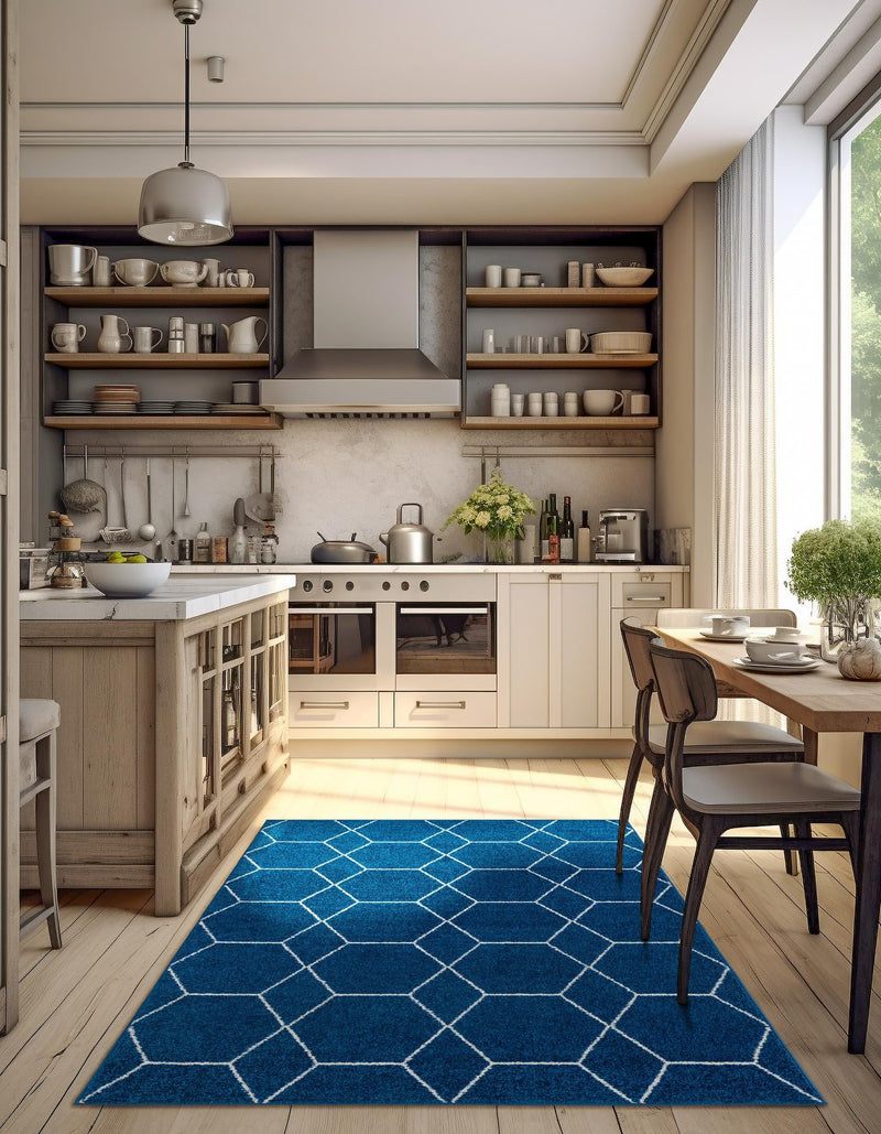 Lattice Garden Collection Area Rug - Arborville (Navy Blue) Rectangle Navy Blue lifestyle 23
