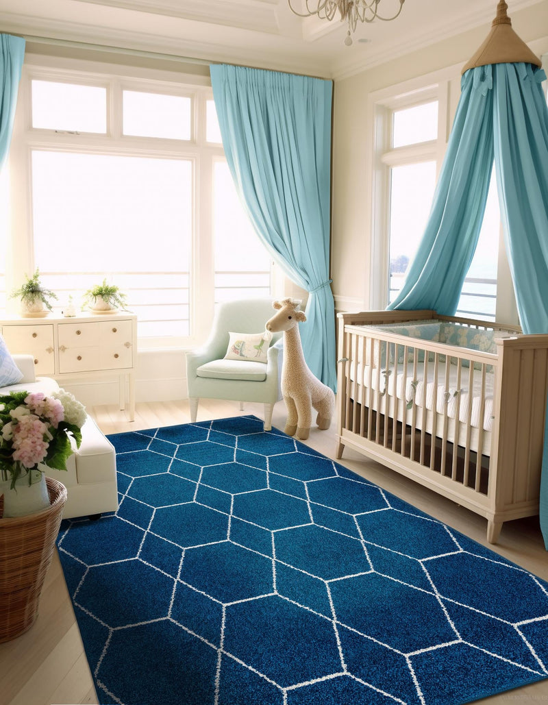 Lattice Garden Collection Area Rug - Arborville (Navy Blue) Rectangle Navy Blue lifestyle 37
