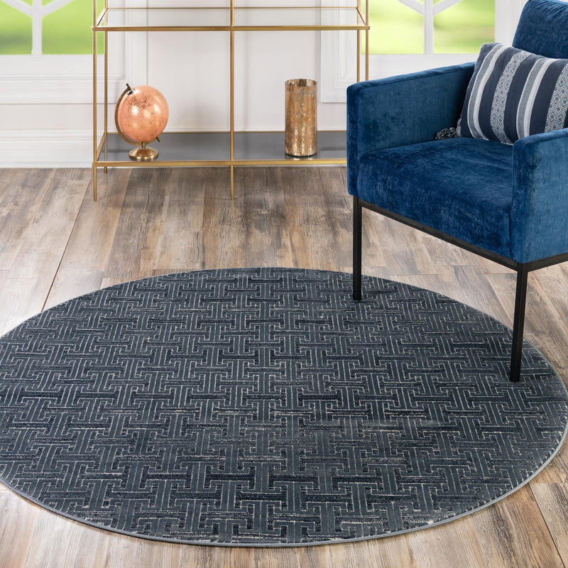 Metro Heights Collection Area Rug - Hamilton Round Navy Blue lifestyle 69