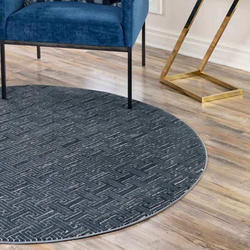 Metro Heights Collection Area Rug - Hamilton Round Navy Blue lifestyle 72