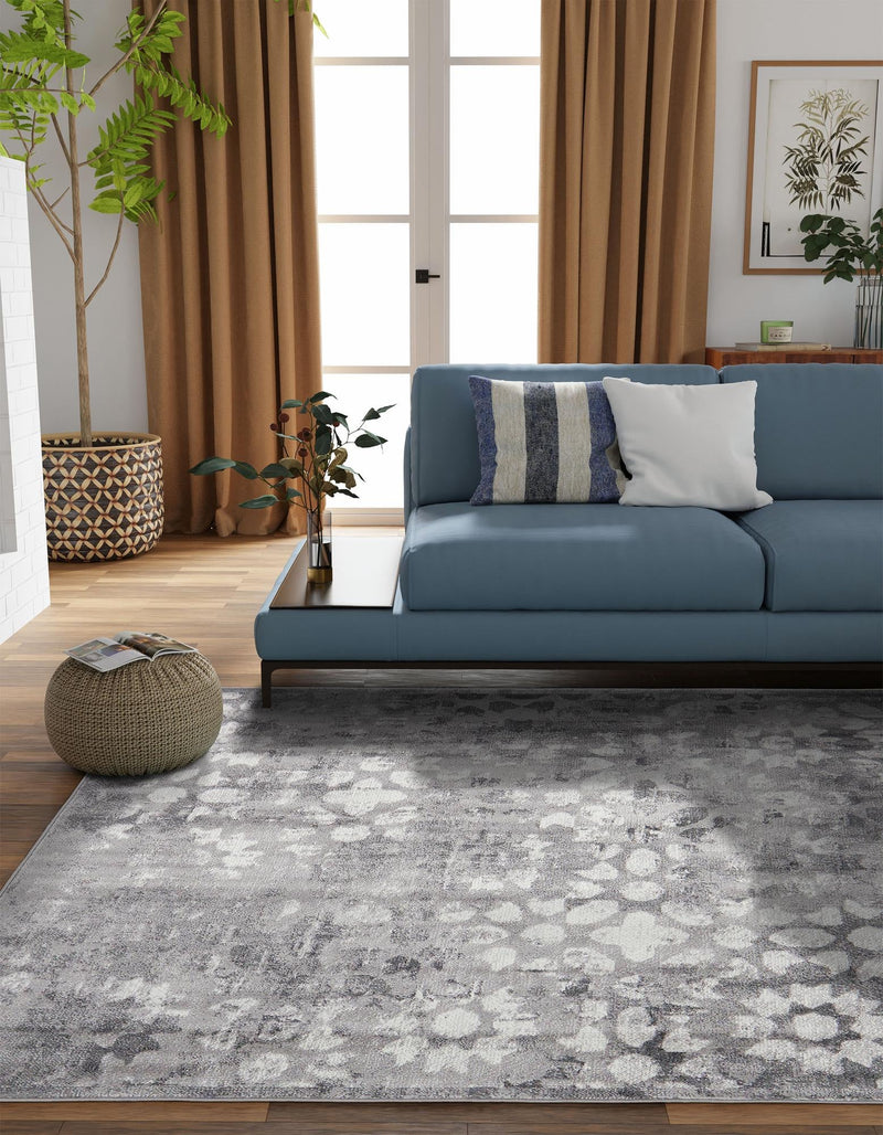 Riviera Elegance Collection Area Rug - Vence Square Dark Gray lifestyle 9