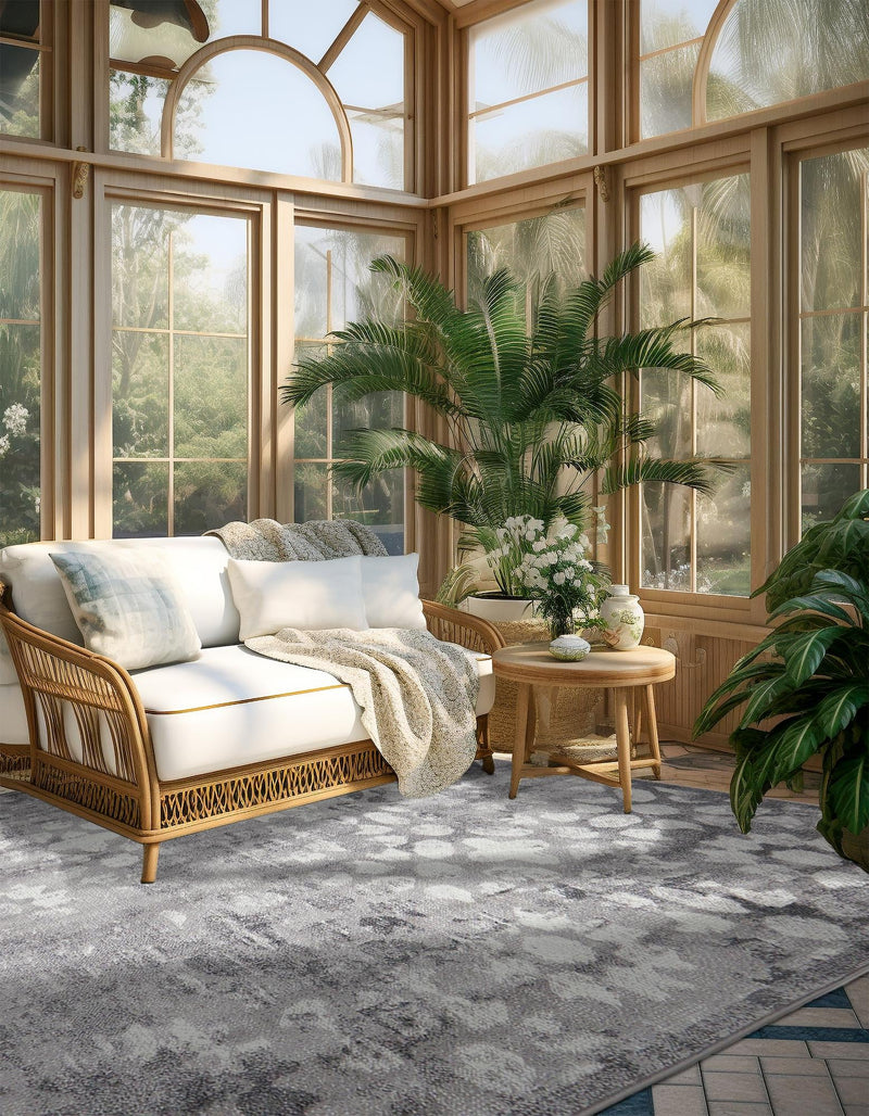 Riviera Elegance Collection Area Rug - Vence Square Dark Gray lifestyle 13