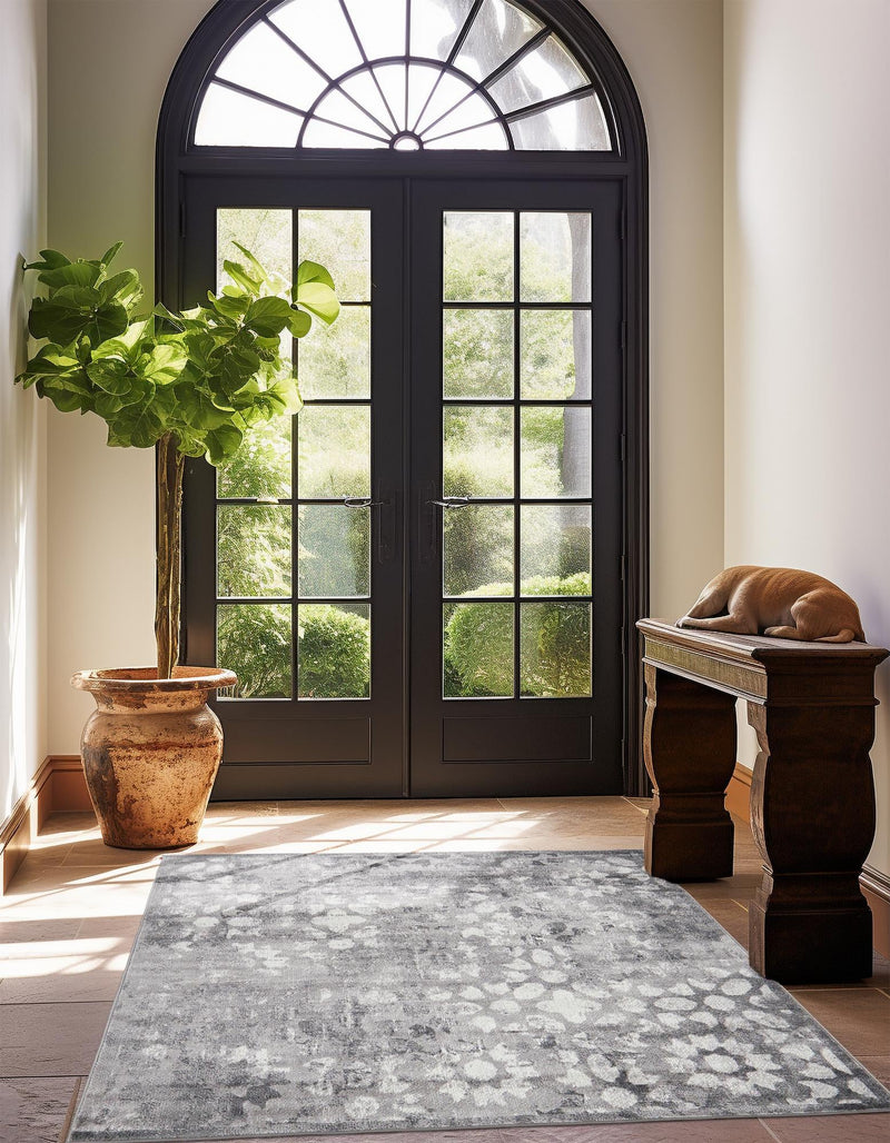Riviera Elegance Collection Area Rug - Vence Square Dark Gray lifestyle 15