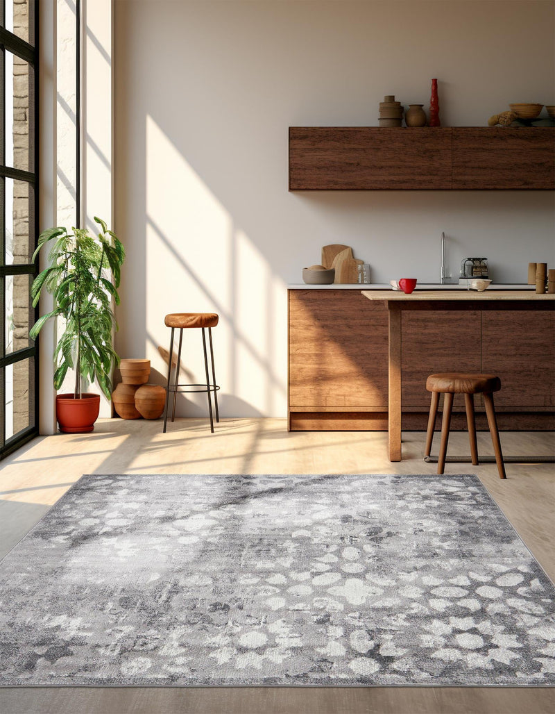 Riviera Elegance Collection Area Rug - Vence Square Dark Gray lifestyle 17