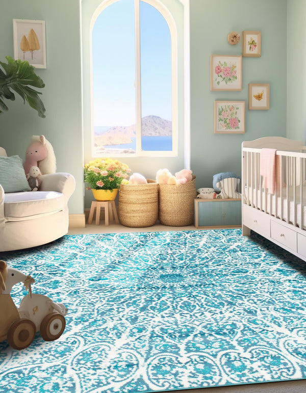 Riviera Elegance Collection Area Rug - Eze Square Turquoise lifestyle 6