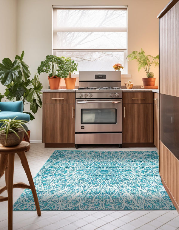 Riviera Elegance Collection Area Rug - Eze Square Turquoise lifestyle 8