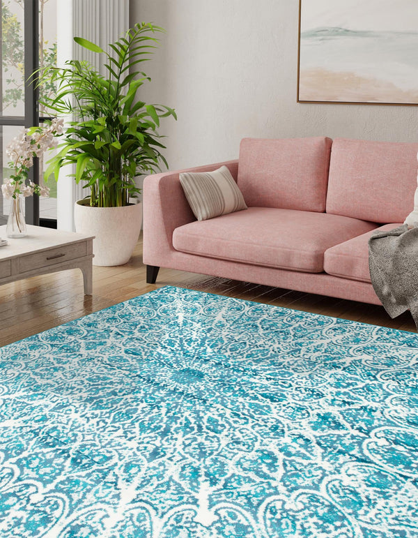Riviera Elegance Collection Area Rug - Eze Square Turquoise lifestyle 13