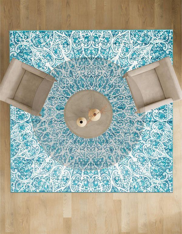 Riviera Elegance Collection Area Rug - Eze Square Turquoise lifestyle 17