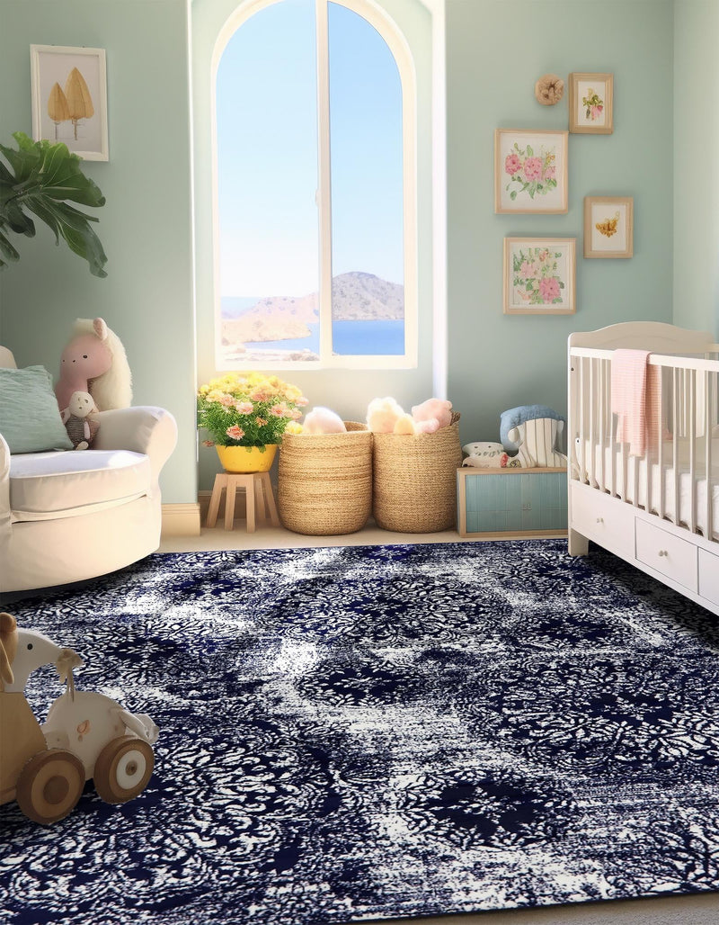 Riviera Elegance Collection Area Rug - Monaco (Navy Blue) Square Navy Blue lifestyle 0