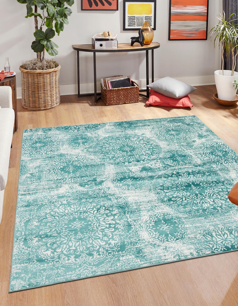 Riviera Elegance Collection Area Rug - Monaco (Turquoise) Square Turquoise lifestyle 0