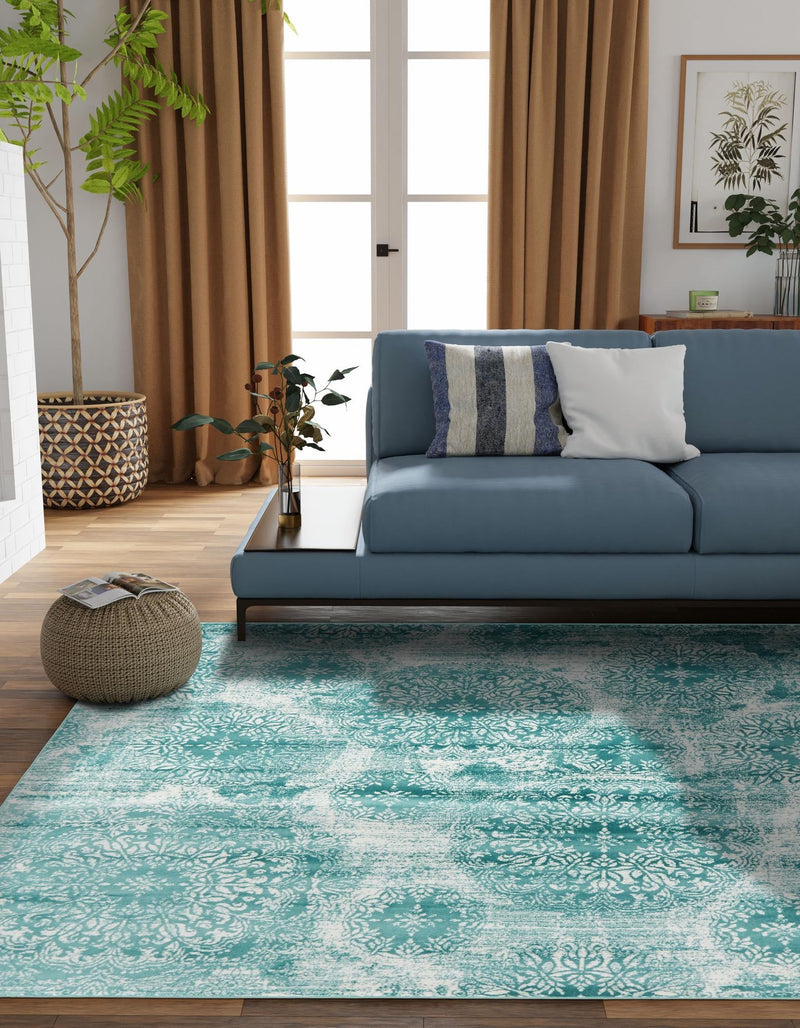 Riviera Elegance Collection Area Rug - Monaco (Turquoise) Square Turquoise lifestyle 6