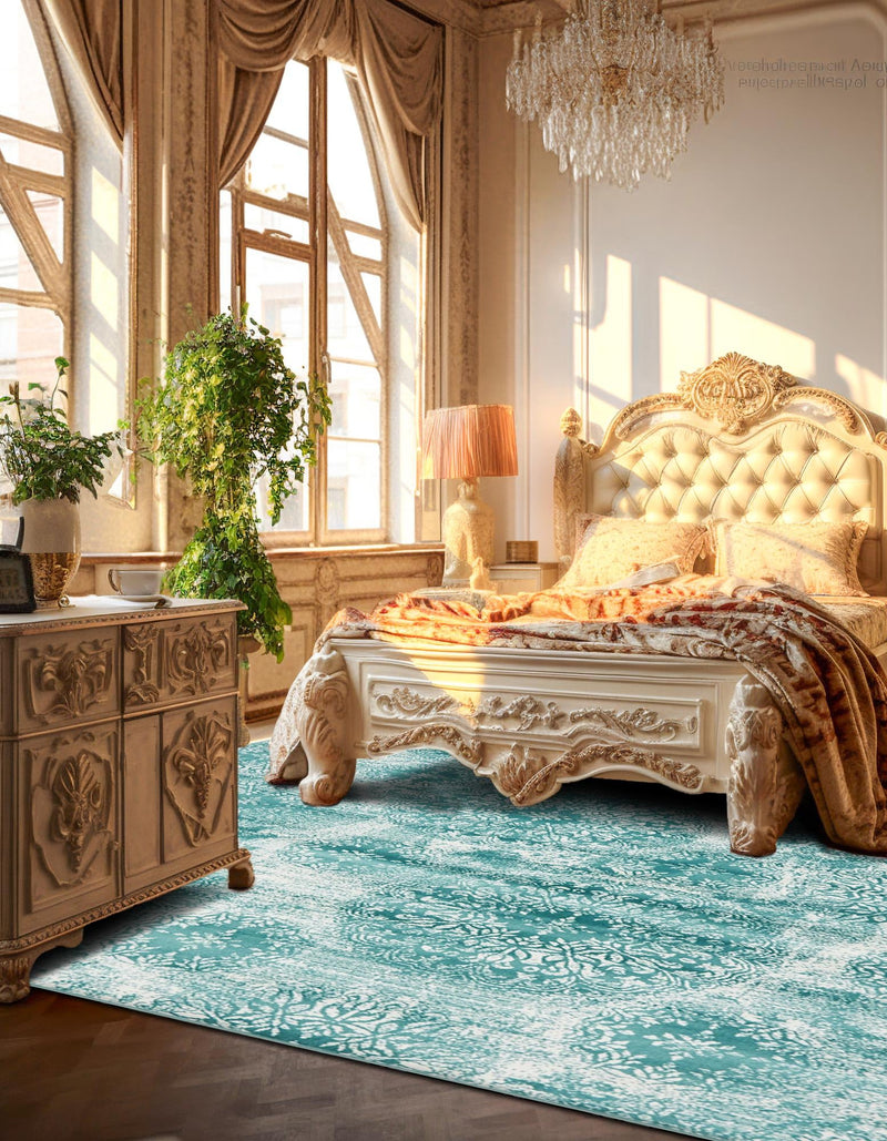 Riviera Elegance Collection Area Rug - Monaco (Turquoise) Square Turquoise lifestyle 9