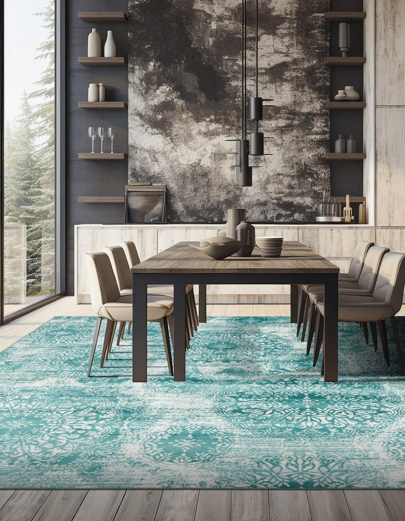 Riviera Elegance Collection Area Rug - Monaco (Turquoise) Square Turquoise lifestyle 11