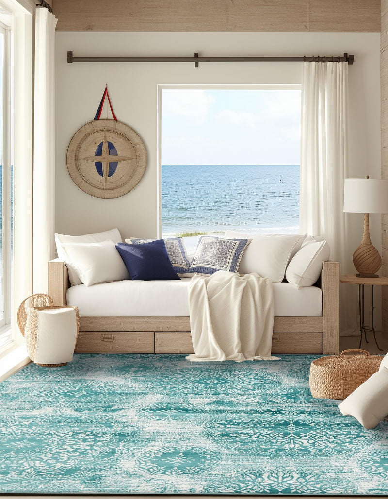 Riviera Elegance Collection Area Rug - Monaco (Turquoise) Square Turquoise lifestyle 14