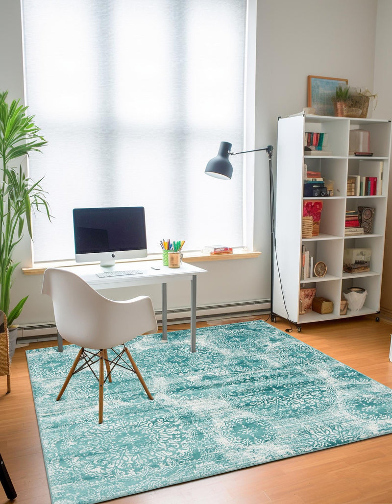 Riviera Elegance Collection Area Rug - Monaco (Turquoise) Square Turquoise lifestyle 20