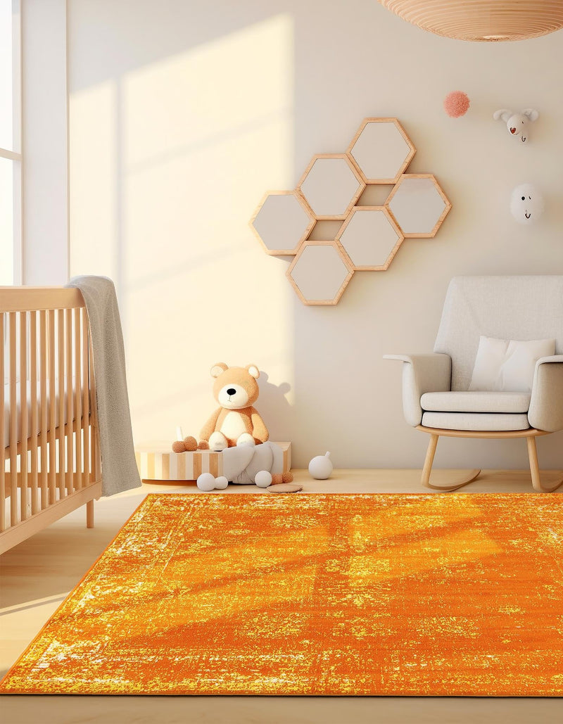 Riviera Elegance Collection Area Rug - Antibes (Orange) Square Orange lifestyle 5