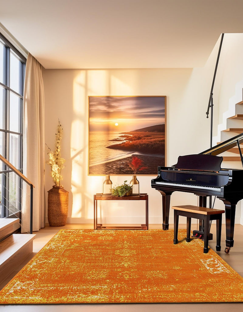 Riviera Elegance Collection Area Rug - Antibes (Orange) Square Orange lifestyle 13