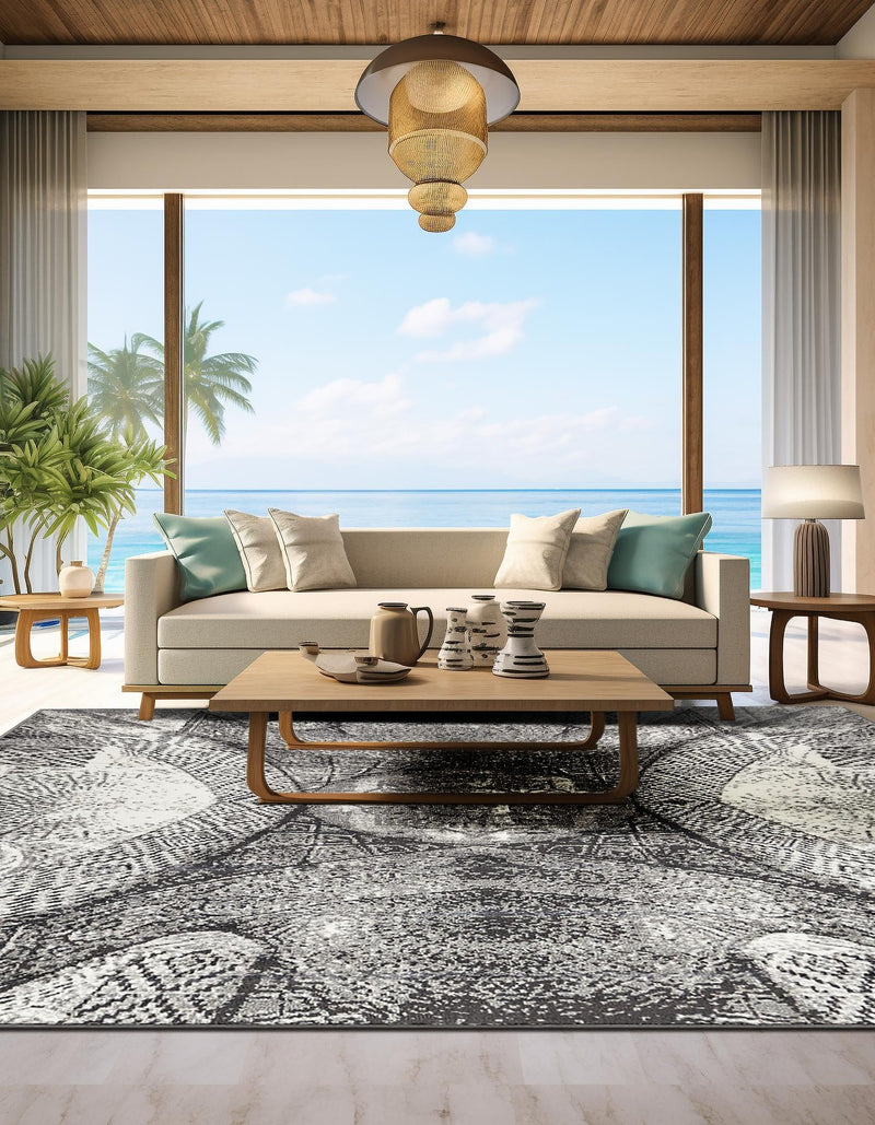 Riviera Elegance Collection Area Rug - Nice Square Dark Gray lifestyle 7