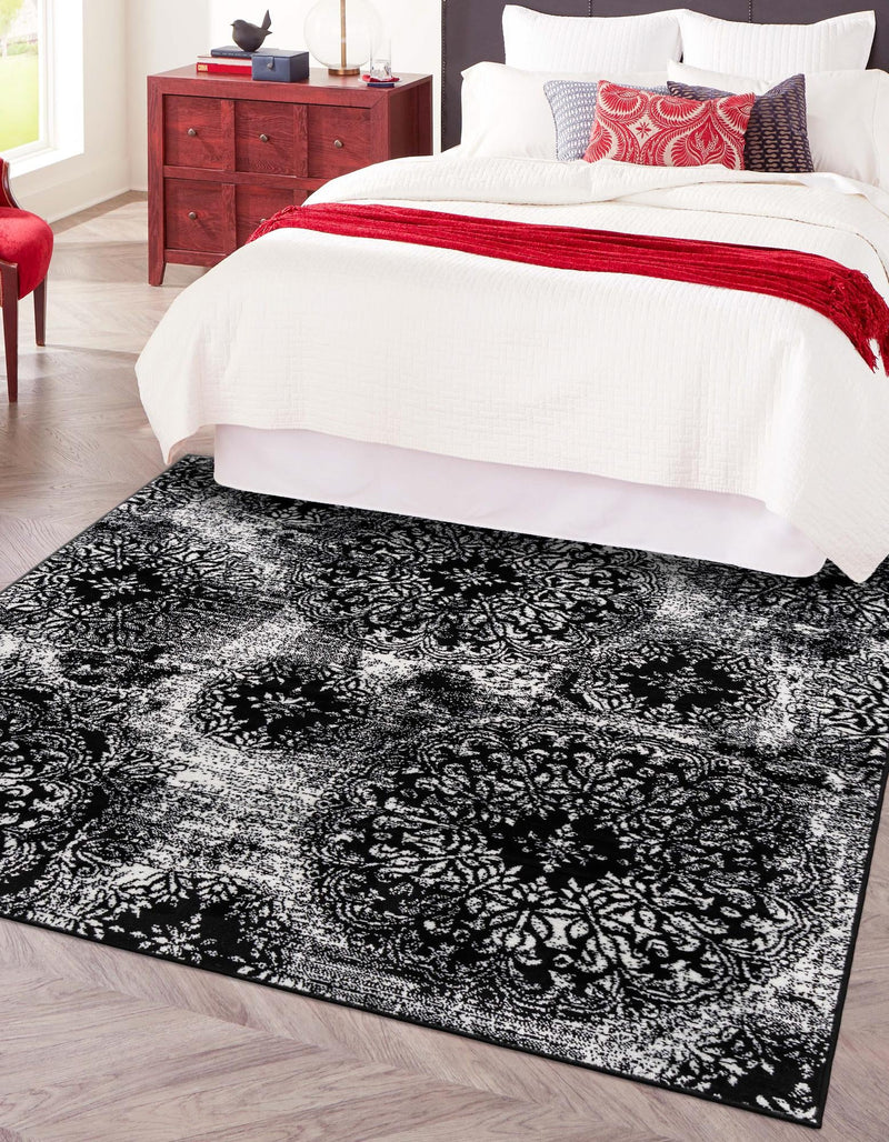 Riviera Elegance Collection Area Rug - Monaco (Black) Square Black lifestyle 0
