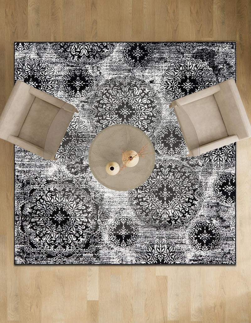 Riviera Elegance Collection Area Rug - Monaco (Black) Square Black lifestyle 29