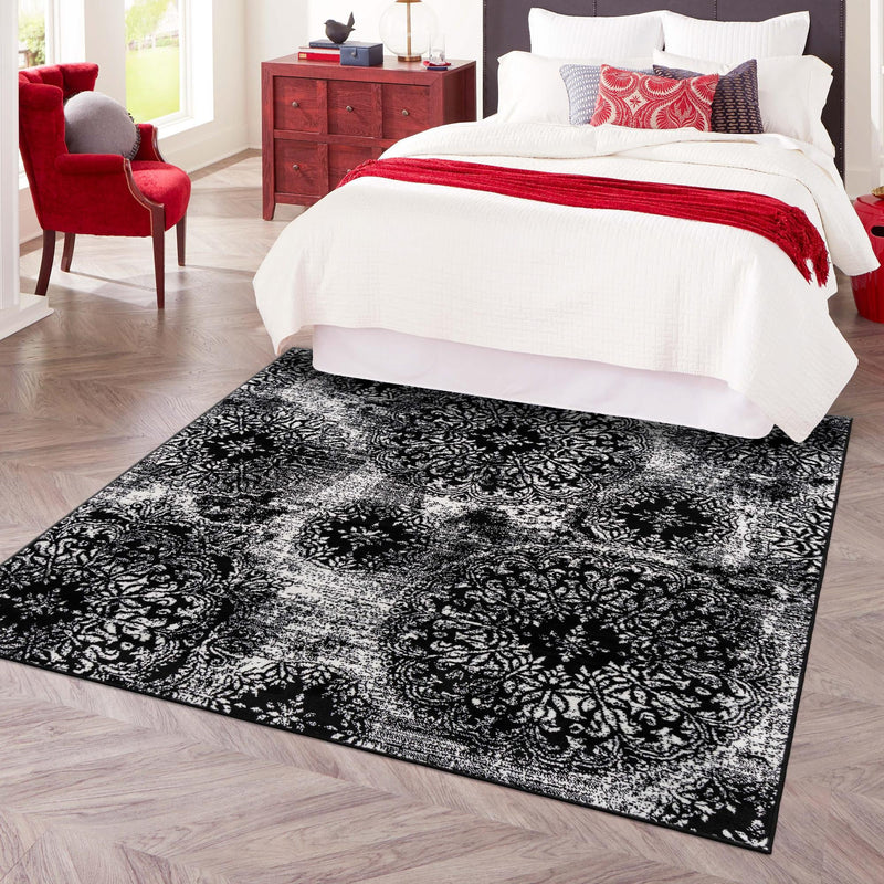 Riviera Elegance Collection Area Rug - Monaco (Black) Square Black lifestyle 49