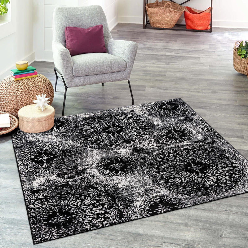 Riviera Elegance Collection Area Rug - Monaco (Black) Square Black lifestyle 50