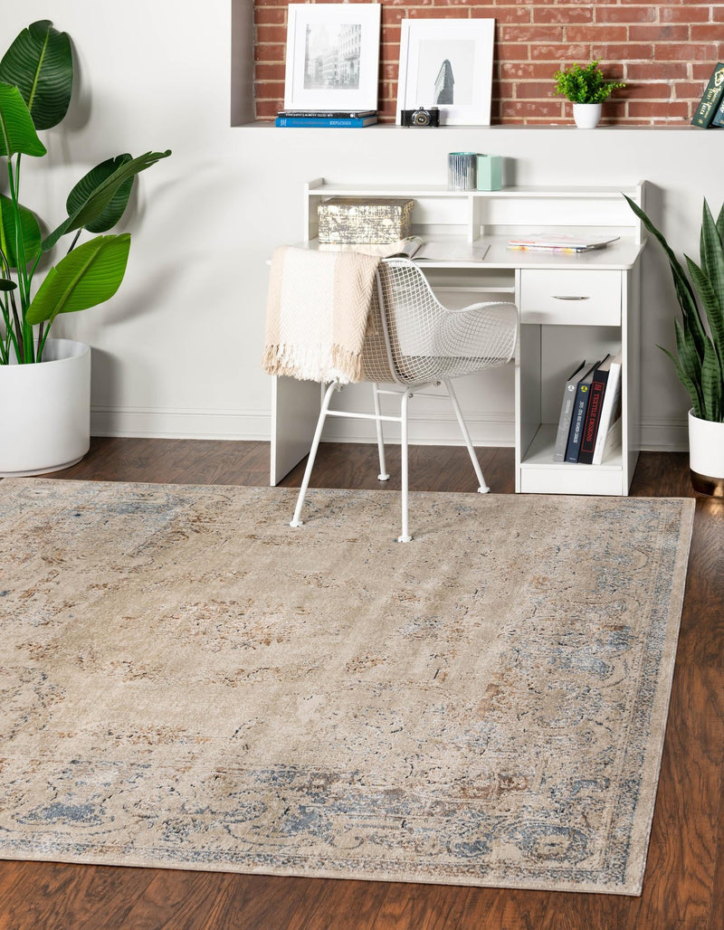 Coastal Manor Collection Area Rug - Pierpoint Square Blue Cream lifestyle 19