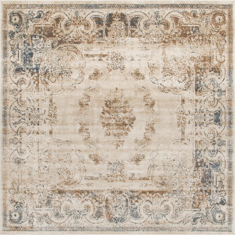 Coastal Manor Collection Area Rug - Pierpoint Square Blue Cream lifestyle 16