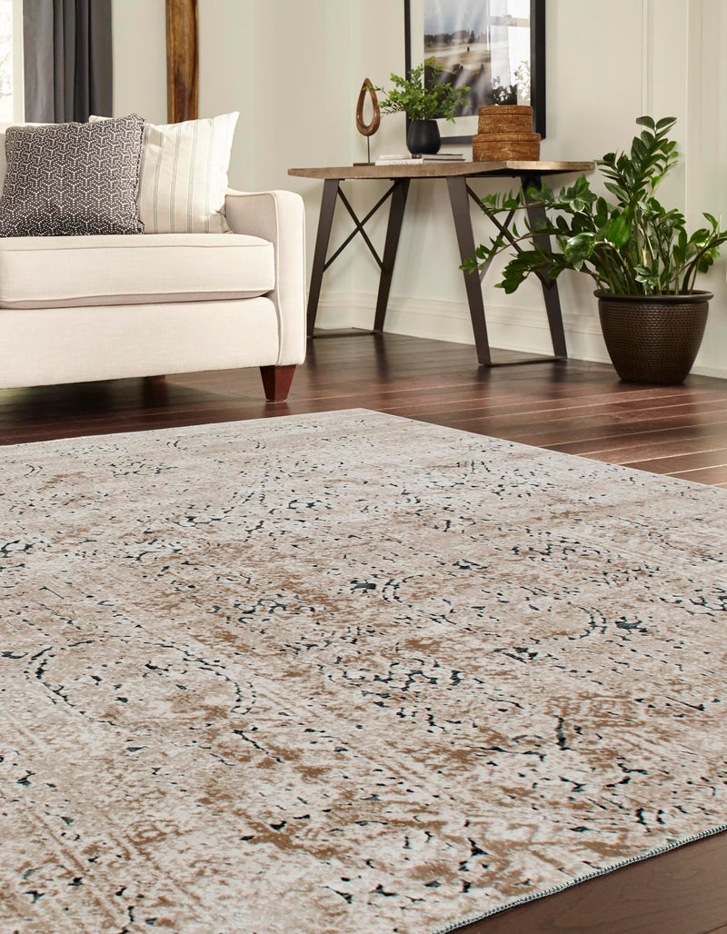 Coastal Manor Collection Area Rug - Wavecrest Square Beige lifestyle 56