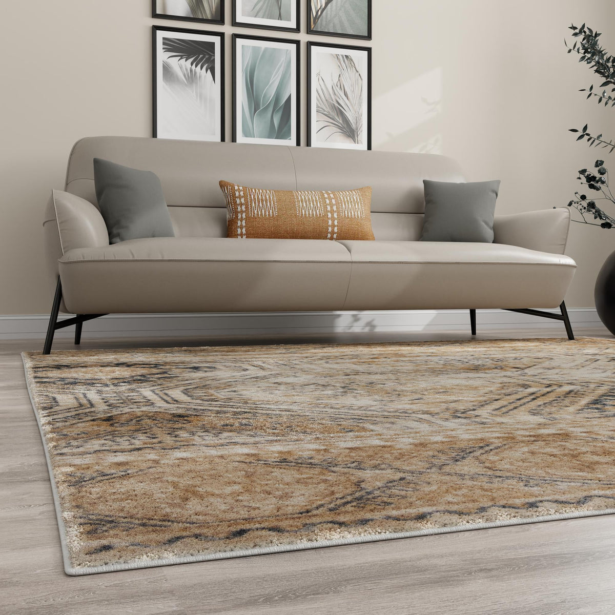 Coastal Manor Collection Area Rug - Oceanfront Square Blue Beige lifestyle 58