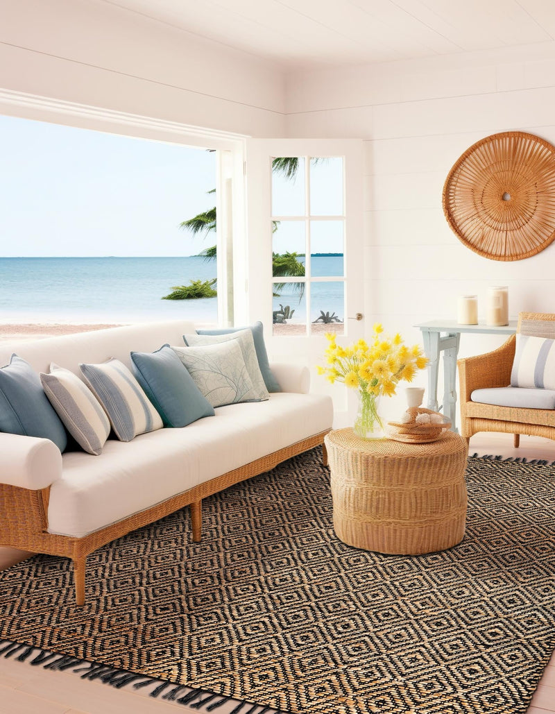 Woven Seaside Jute Collection Area Rug - Marina Rectangle Black lifestyle 17