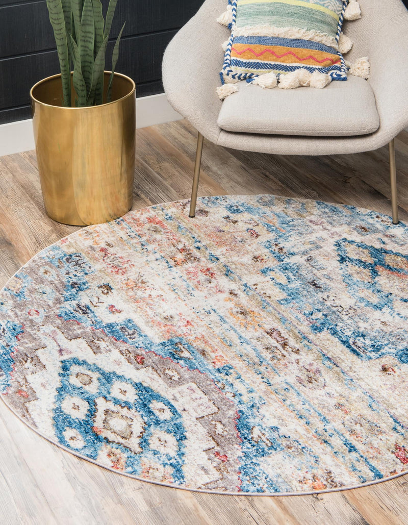 Seville Woven Collection Area Rug - Triana Round Light Blue lifestyle 38