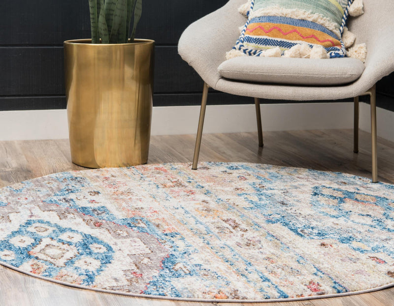 Seville Woven Collection Area Rug - Triana Round Light Blue lifestyle 46