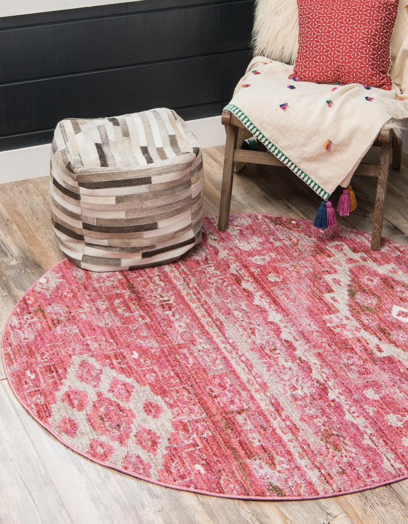 Seville Woven Collection Area Rug - Triana Round Pink lifestyle 83